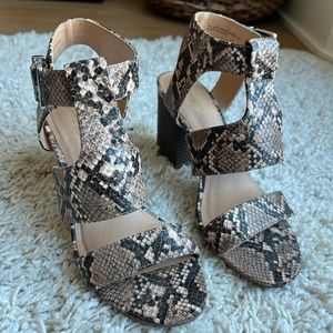 Snakeskin Heeled Sandals - Size 7